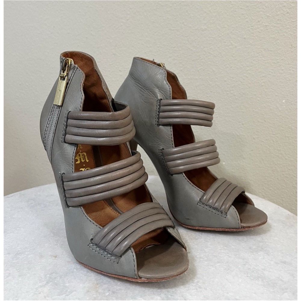 L.A.M.B. Size 8M Grey Peep Toe Leather Pump Cage High Heels - Picture 2 of 10